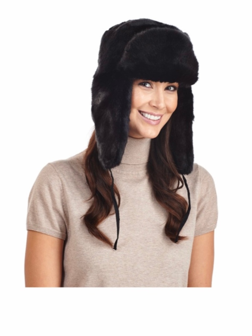 Faux Fur Black Russian Trooper Winter Hat Trapper Tie Ushanka Hat Warm Slouchy